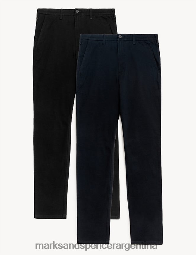Marks & Spencer hombres Paquete de 2 chinos elásticos de corte slim ropa azul negro 46VL6144