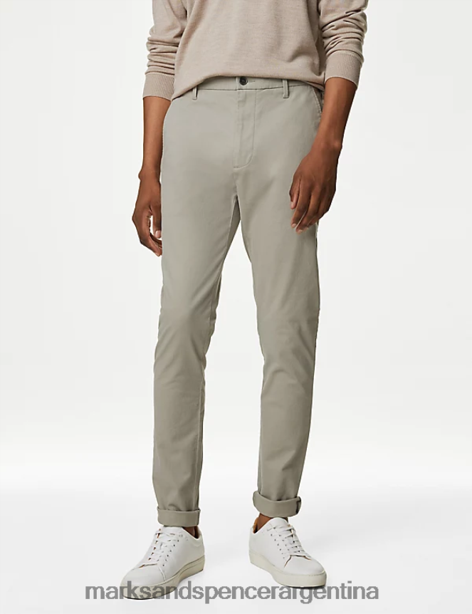 Marks & Spencer hombres chinos elásticos de corte pitillo ropa arcilla 46VL5318