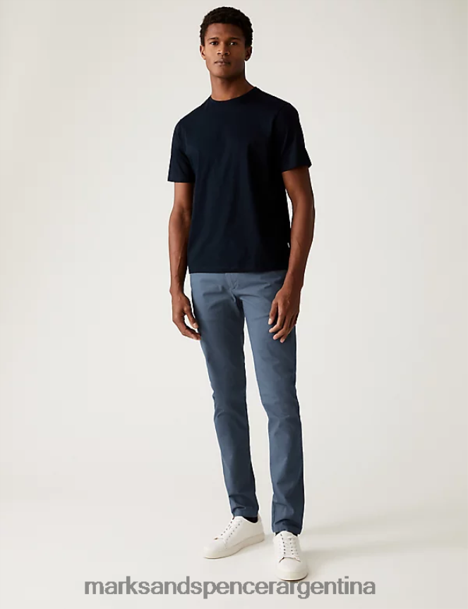 Marks & Spencer hombres chinos elásticos de corte pitillo ropa azul claro 46VL5316