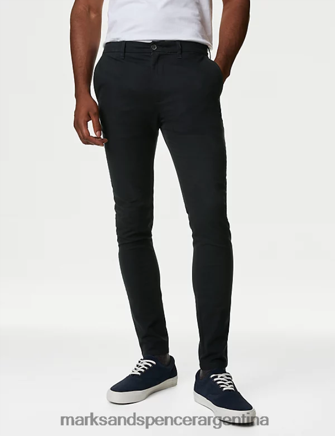 Marks & Spencer hombres chinos elásticos de corte pitillo ropa azul marino oscuro 46VL4952