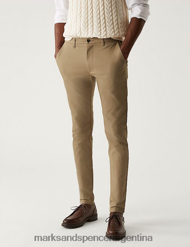 Marks & Spencer hombres chinos elásticos de corte pitillo ropa piedra oscura 46VL5314