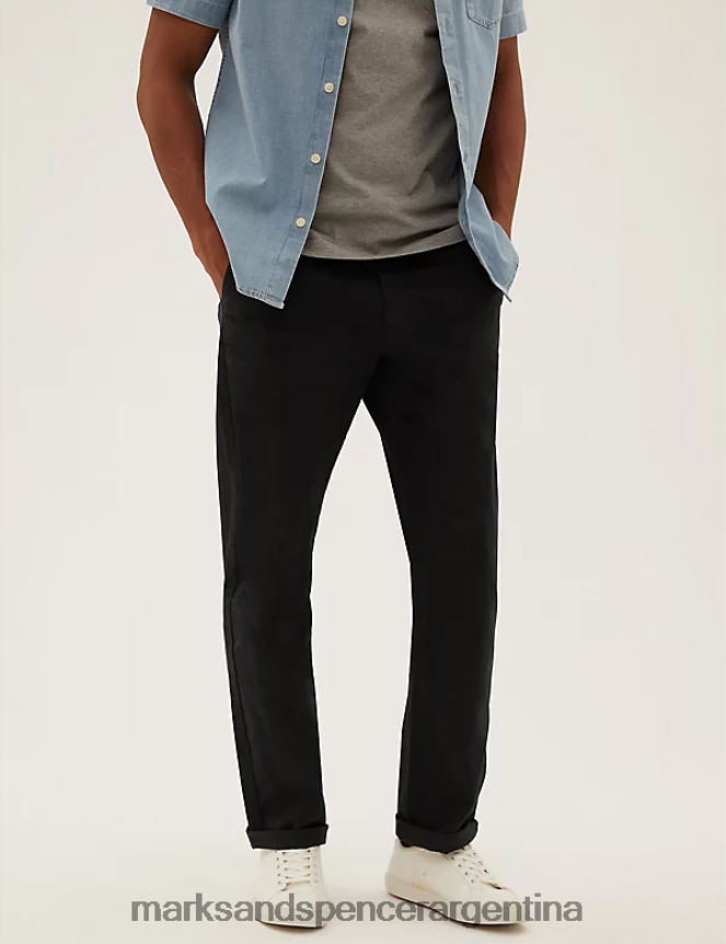 Marks & Spencer hombres chinos holgados y elásticos ropa negro 46VL6194