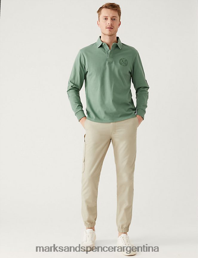 Marks & Spencer hombres pantalones cargo de corte slim y ligeros con puños ropa gris claro 46VL5926