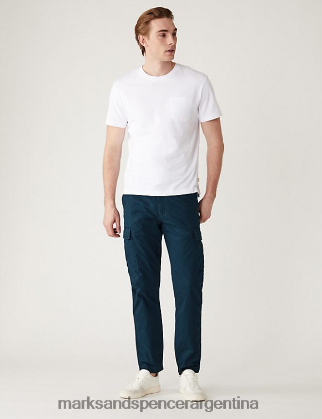 Marks & Spencer hombres pantalones cargo ligeros con corte tapered ropa mezcla azul marino 46VL4844