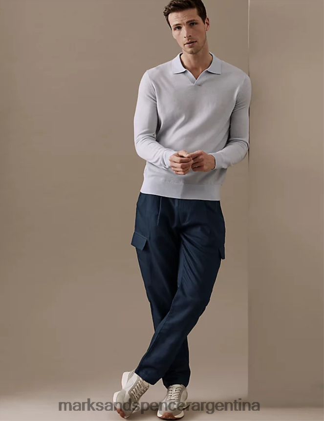 Marks & Spencer hombres pantalones cargo regular fit en mezcla de lino ropa Armada 46VL5922
