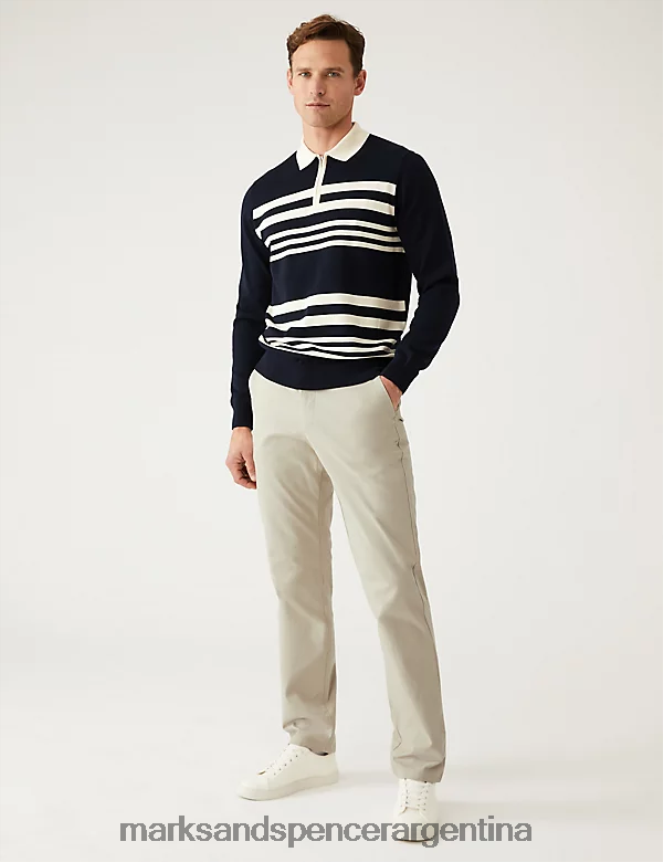 Marks & Spencer hombres pantalones chinos elásticos de corte regular ropa beige 46VL238