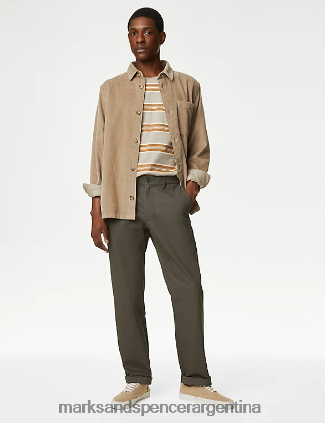 Marks & Spencer hombres pantalones chinos elásticos de corte regular ropa mezcla marrón oscuro 46VL240