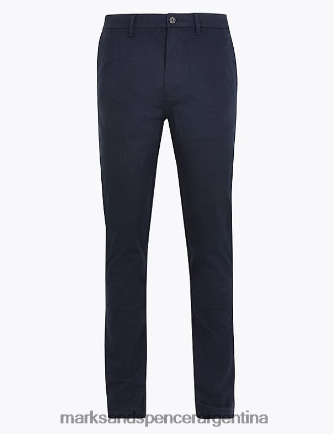 Marks & Spencer hombres pantalones chinos elásticos de corte slim ropa azul marino oscuro 46VL6986