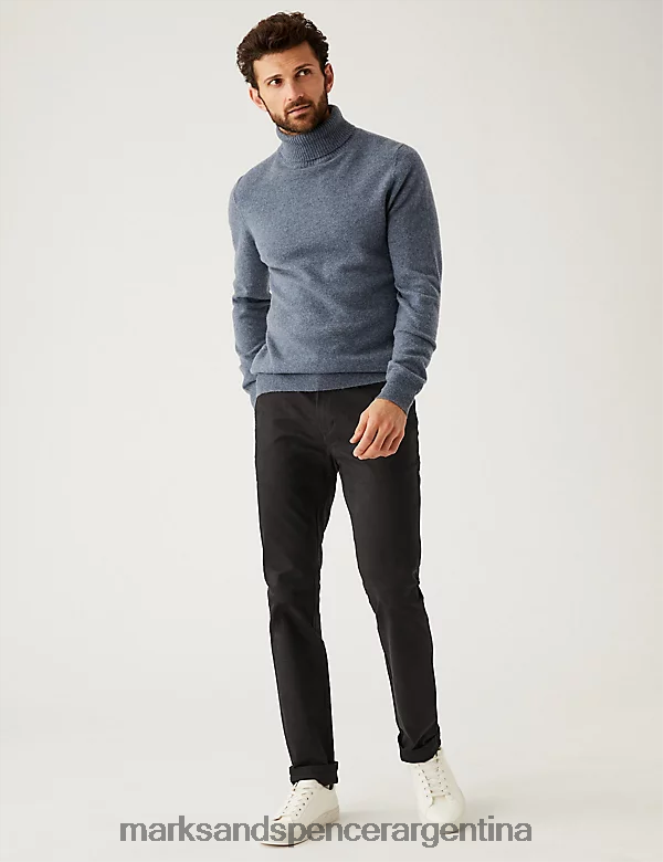Marks & Spencer hombres pantalones chinos elásticos de corte slim ropa mezcla negra 46VL7328