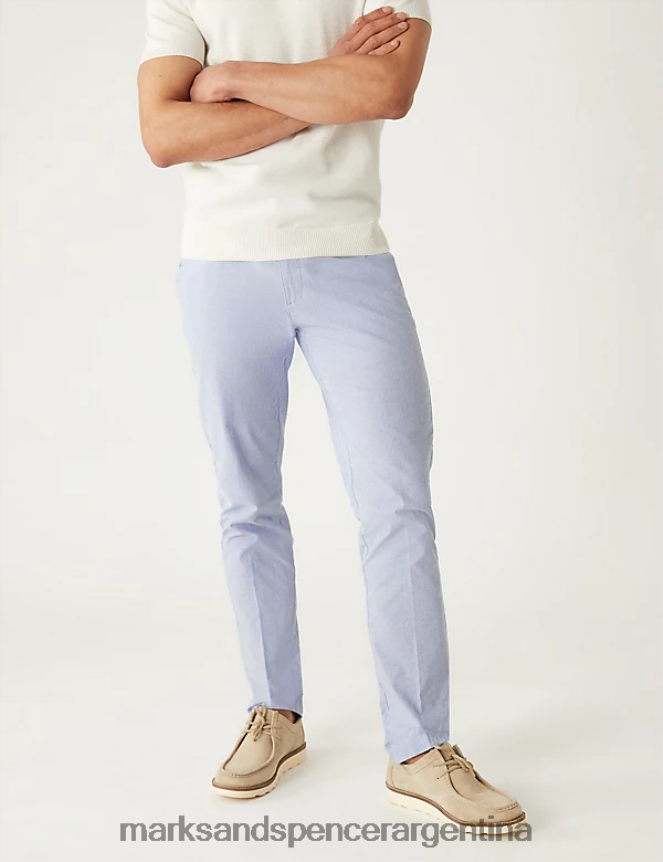 Marks & Spencer hombres pantalones chinos elásticos texturizados de corte slim ropa azul medio 46VL6034