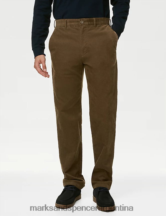 Marks & Spencer hombres pantalones chinos regular fit de pana elástica ropa castaña 46VL6472
