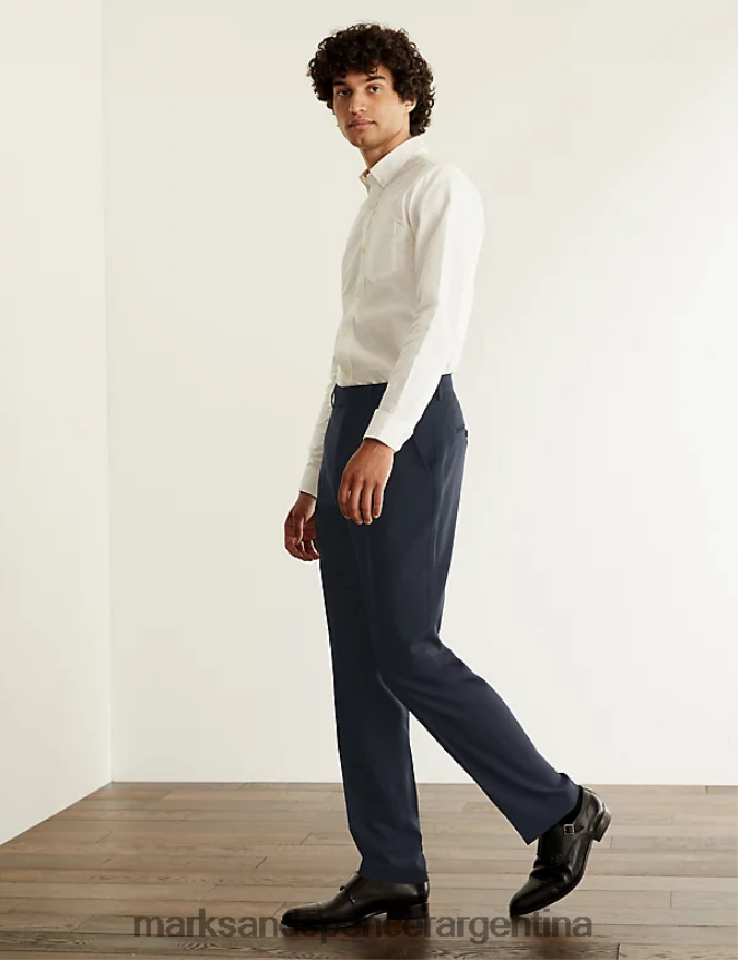 Marks & Spencer hombres pantalones de corte entallado de pura lana ojo de perdiz ropa azul marino medio 46VL6092