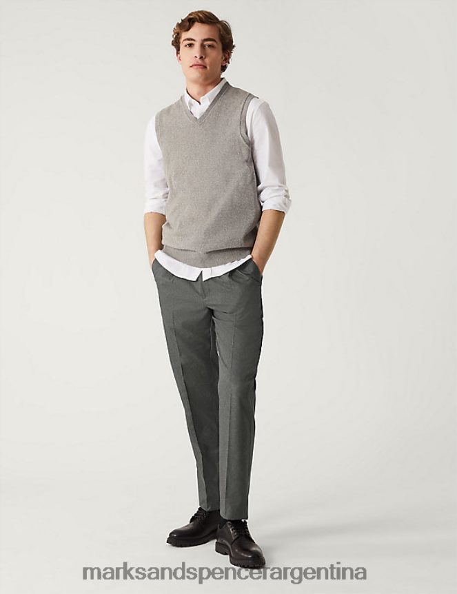 Marks & Spencer hombres pantalones de corte regular con pinza simple y cintura activa ropa gris 46VL4812