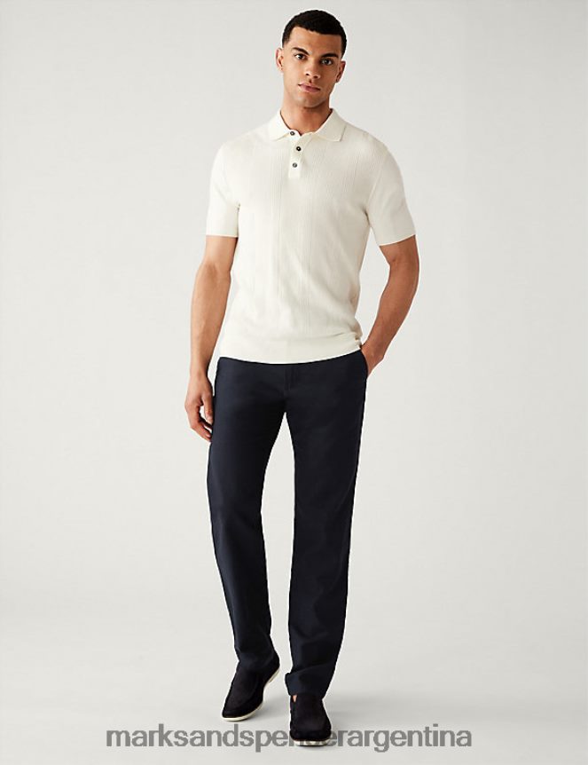 Marks & Spencer hombres pantalones de lino solo internacionales ropa azul marino oscuro 46VL7090