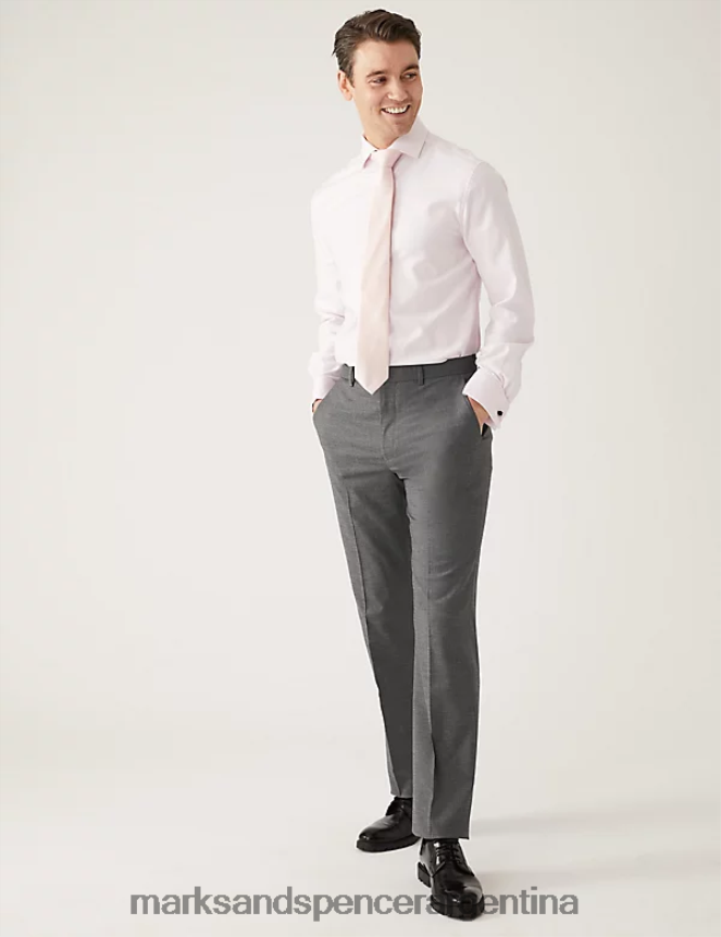 Marks & Spencer hombres pantalones de traje elásticos de piel de tiburón de corte slim ropa Gris plateado 46VL6042