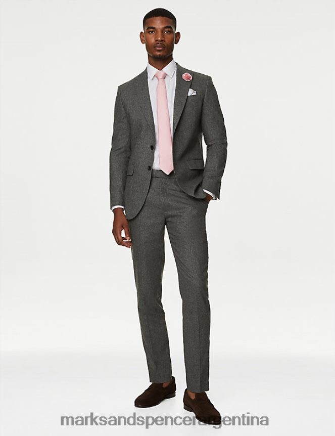 Marks & Spencer hombres pantalones de traje italianos de corte entallado con rico tejido de lana ropa carbón 46VL6536