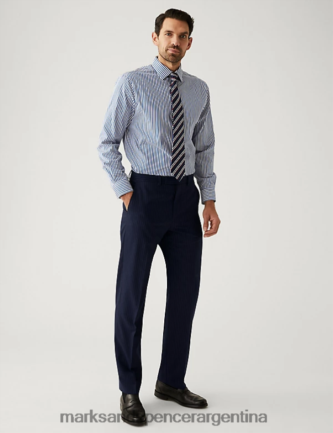 Marks & Spencer hombres pantalones de traje regular fit con rica lana y raya diplomática ropa Armada 46VL7114