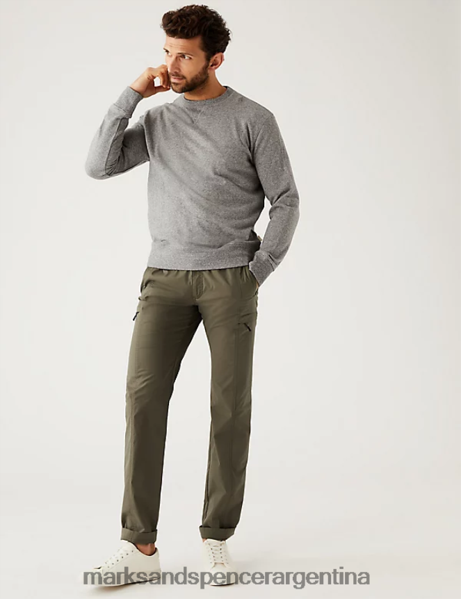 Marks & Spencer hombres pantalones de trekking slim con cinturón ropa caqui 46VL6484