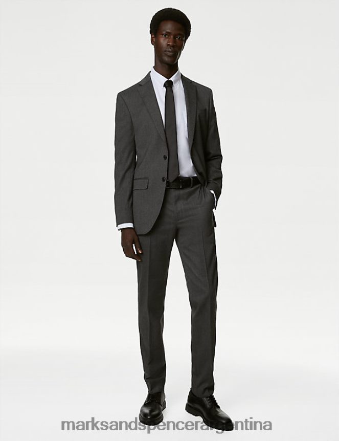 Marks & Spencer hombres pantalones elásticos con parte delantera plana y corte slim ropa gris 46VL6796
