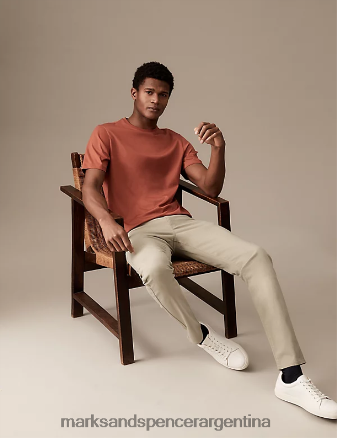 Marks & Spencer hombres pantalones italianos de corte slim con 5 bolsillos ropa arcilla 46VL5878