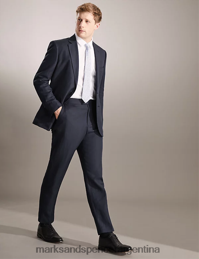 Marks & Spencer hombres pantalones italianos de seda y lino de corte regular ropa Armada 46VL7154