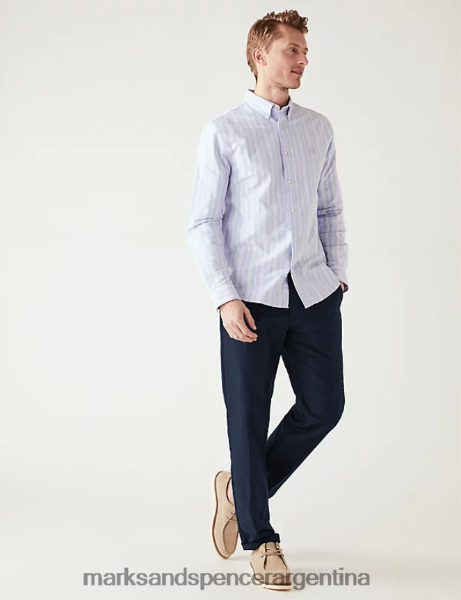 Marks & Spencer hombres pantalones regular fit en mezcla de lino ropa Armada 46VL5448