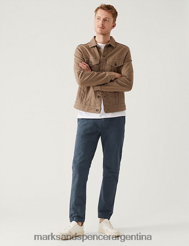 Marks & Spencer hombres pantalones slim fit con cintura media elástica ropa Armada 46VL5824