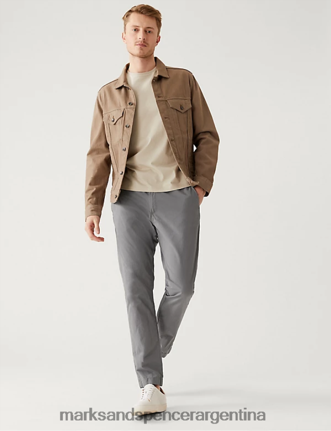 Marks & Spencer hombres pantalones slim fit con cintura media elástica ropa gris 46VL5436