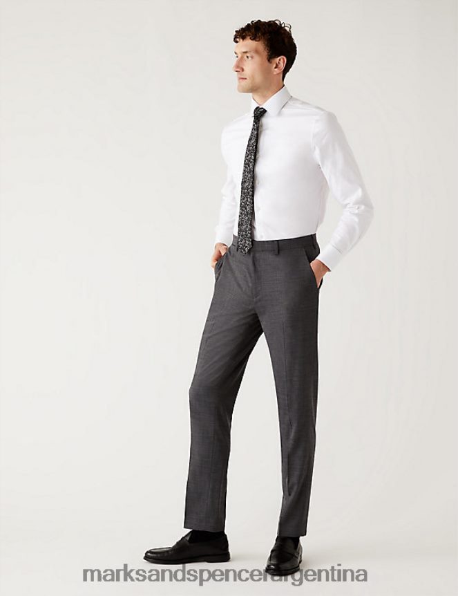 Marks & Spencer hombres pantalones slim fit en mezcla de lana ropa gris claro 46VL7142