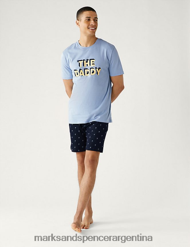 Marks & Spencer hombres Conjunto de pijama con eslogan "The Daddy" de puro algodón ropa mezcla azul 46VL5282