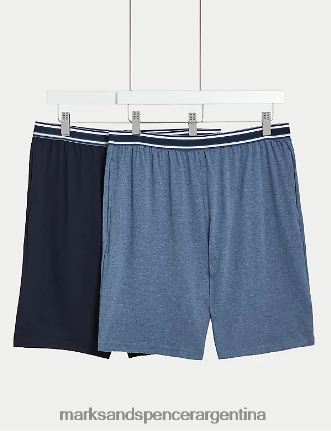 Marks & Spencer hombres Pack de 2 pantalones cortos de pijama de puro algodón ropa mezcla azul 46VL5200
