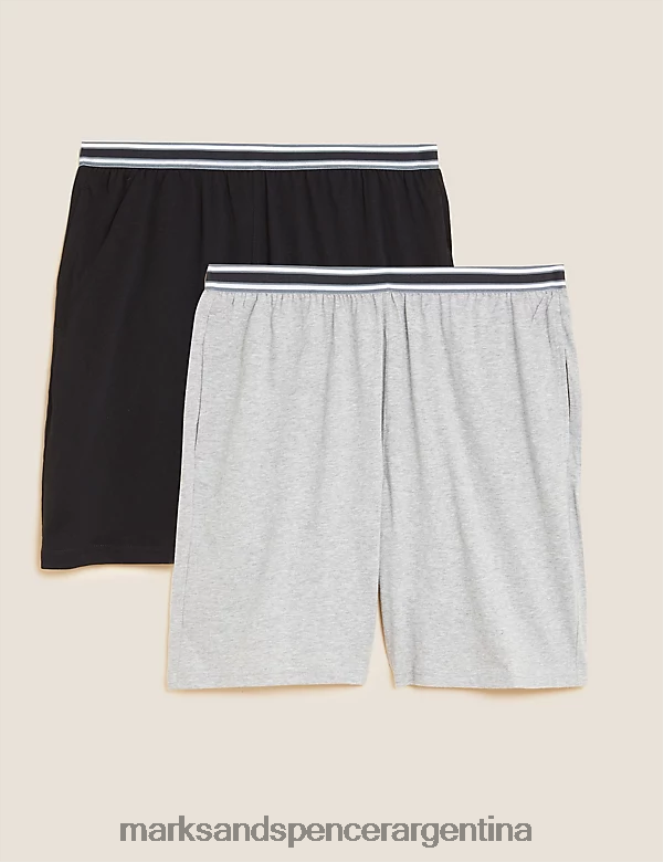 Marks & Spencer hombres Pack de 2 pantalones cortos de pijama de puro algodón ropa mezcla gris 46VL4874