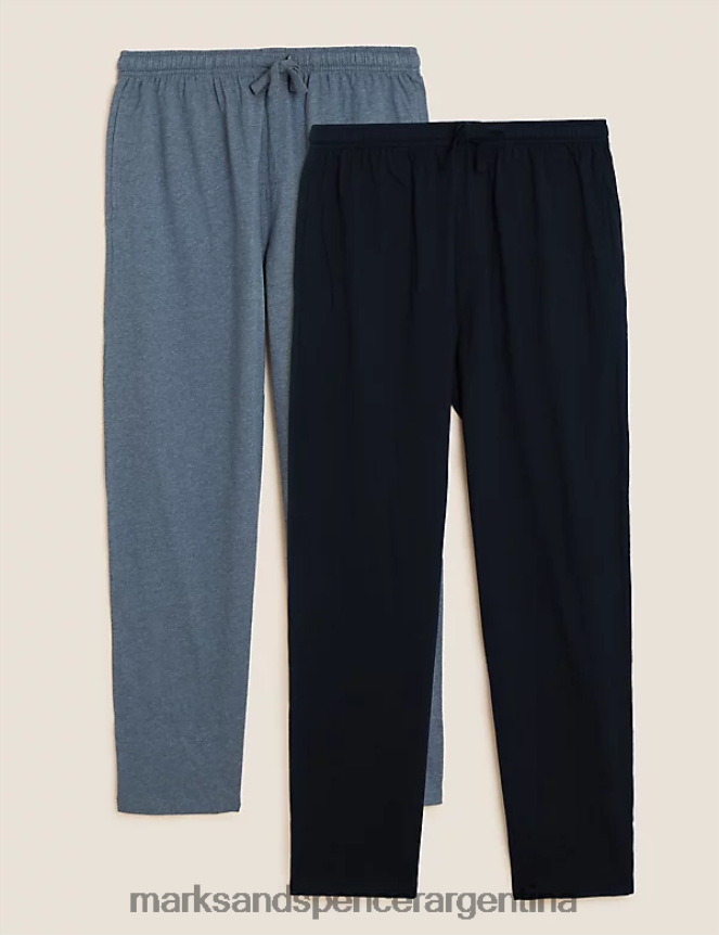 Marks & Spencer hombres Pack de 2 pantalones de pijama de puro algodón ropa mezcla azul 46VL5250