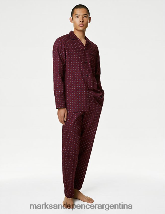 Marks & Spencer hombres conjunto de pijama de puro algodón estampado ropa mezcla roja 46VL5368