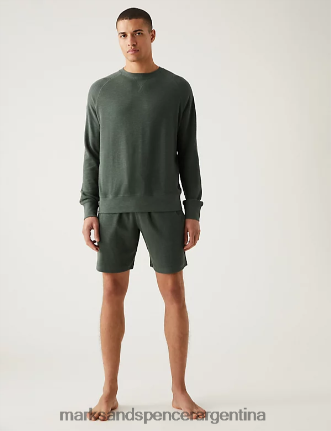 Marks & Spencer hombres pantalones cortos de estar por casa de puro algodón ropa árbol de hoja perenne oscuro 46VL6938