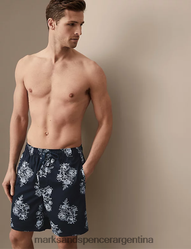 Marks & Spencer hombres pantalones cortos de pijama con estampado floral ropa mezcla azul marino 46VL6460