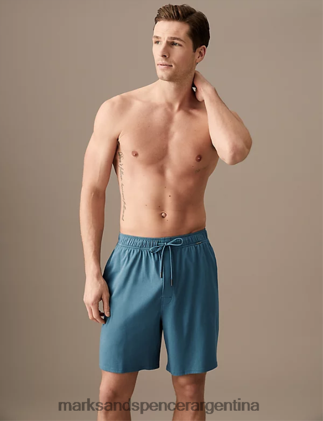 Marks & Spencer hombres pantalones cortos de pijama en mezcla de algodón ropa turquesa 46VL6624