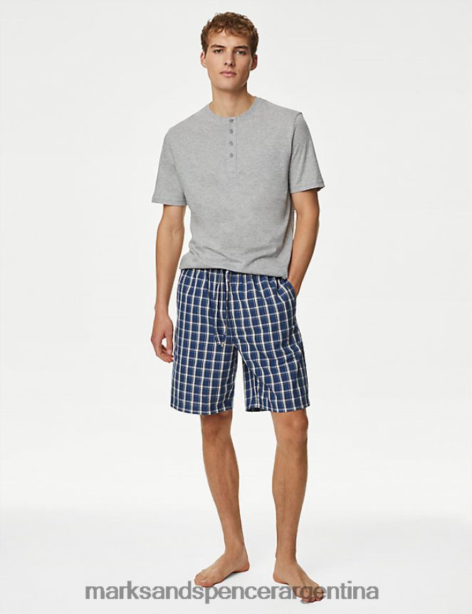 Marks & Spencer hombres pijama de puro algodón a cuadros ropa mezcla gris 46VL4784