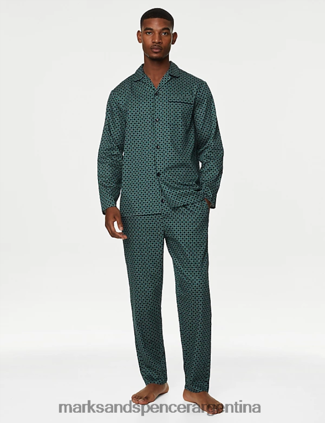Marks & Spencer hombres pijama de puro algodón con estampado de mosaicos ropa mezcla azul marino 46VL4912