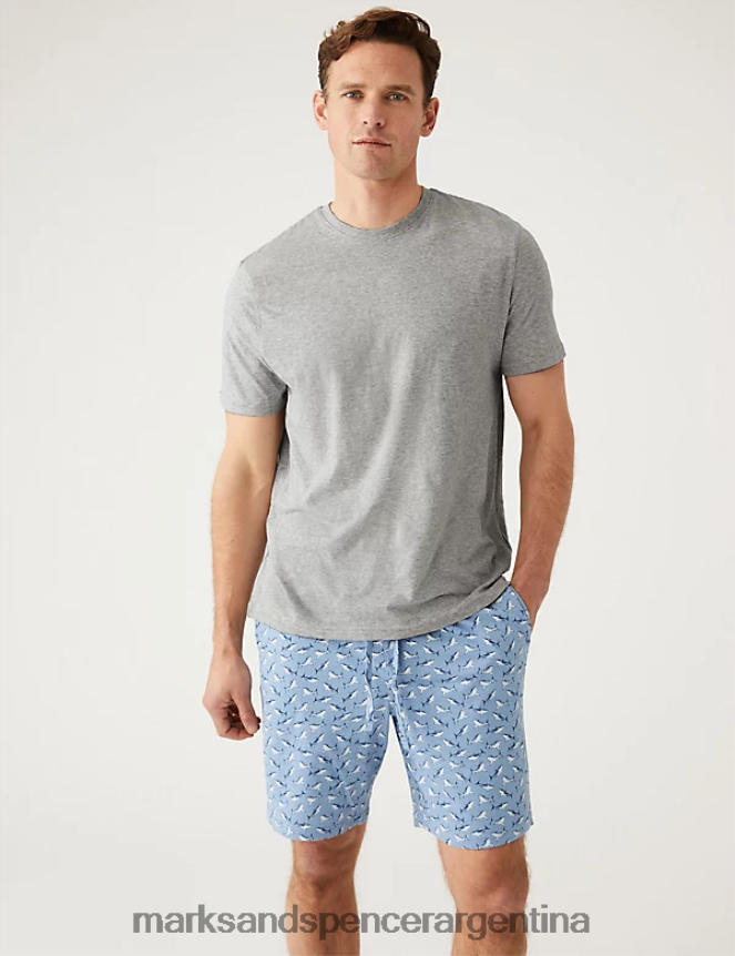 Marks & Spencer hombres pijama de puro algodón con estampado de tiburones ropa mezcla gris 46VL5408
