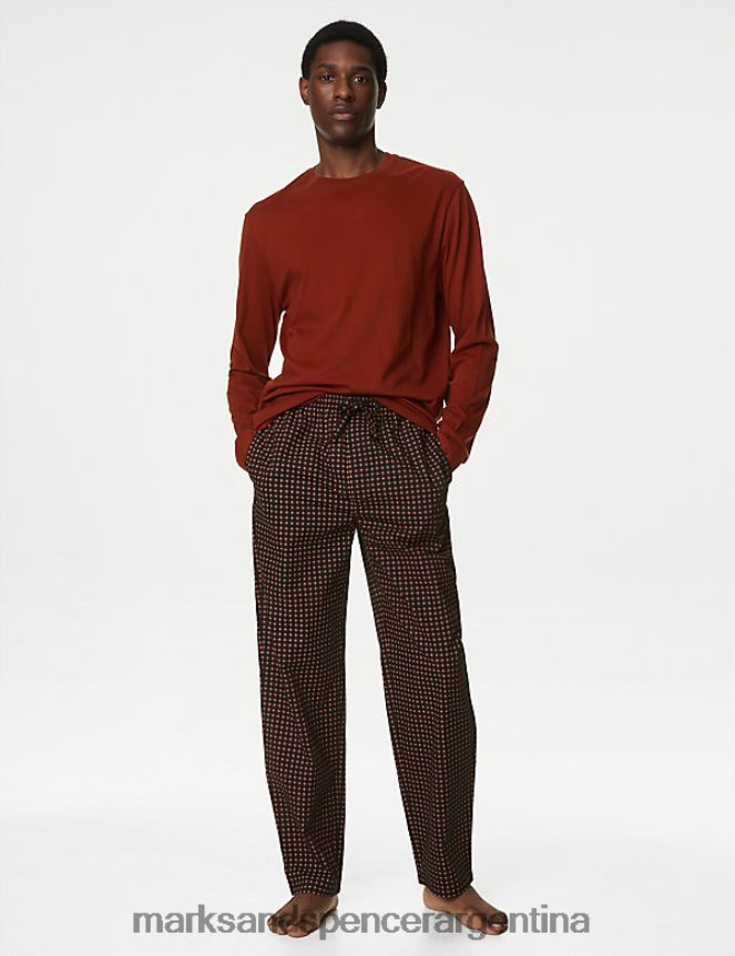 Marks & Spencer hombres pijama de puro algodón con estampado geométrico ropa mezcla de óxido 46VL5054