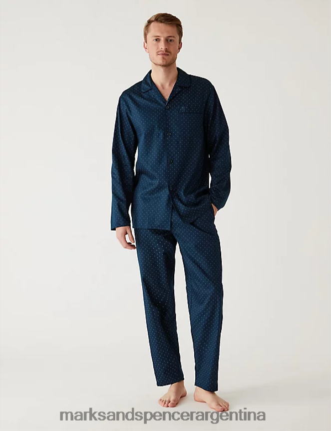 Marks & Spencer hombres pijama de puro algodón con lunares ropa Armada 46VL7134