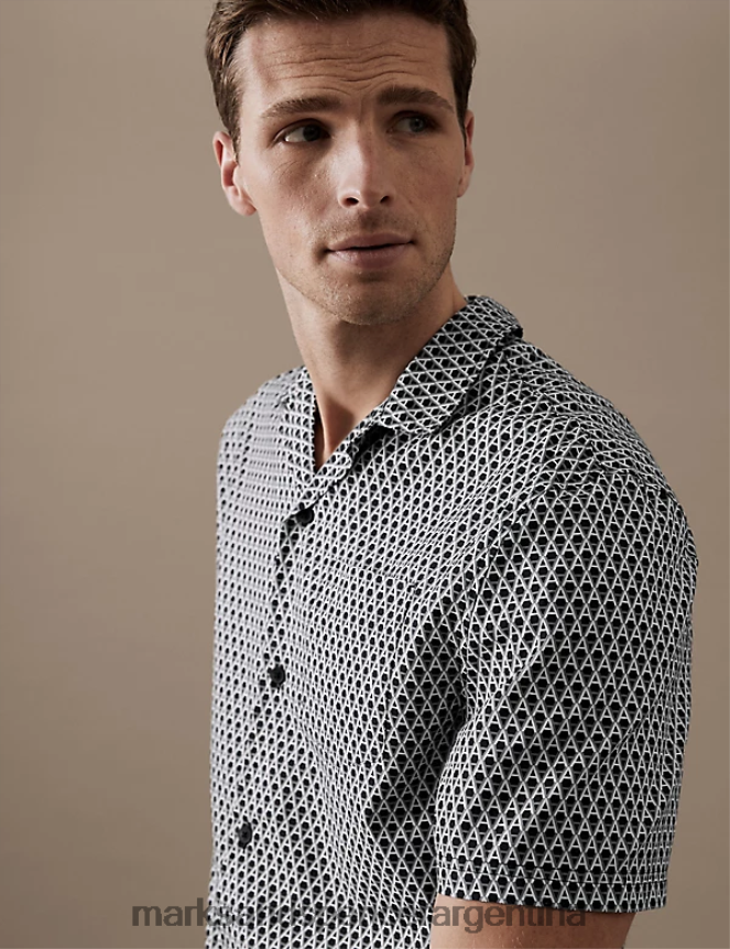 Marks & Spencer hombres top de pijama con estampado rico en algodón ropa mezcla negra 46VL6766