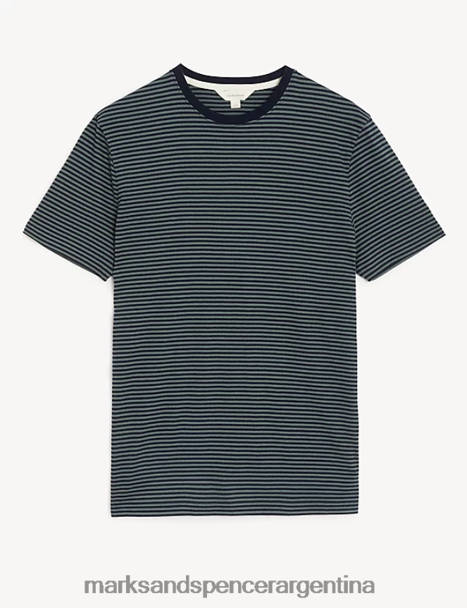 Marks & Spencer hombres top loungewear de puro algodón a rayas ropa mezcla azul marino 46VL6622
