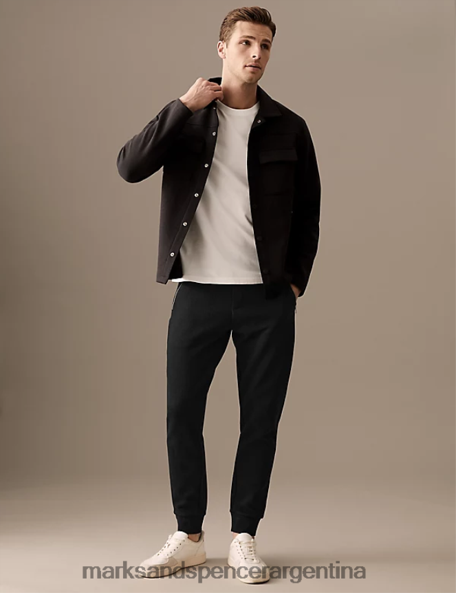 Marks & Spencer hombres joggers con puños y bolsillos con cremallera en mezcla de algodón ropa negro 46VL7000