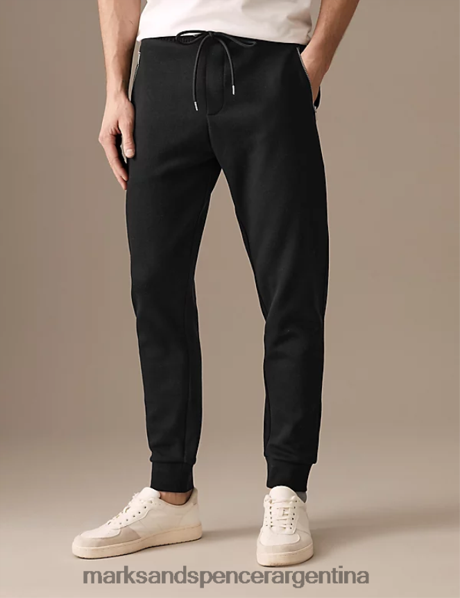 Marks & Spencer hombres joggers con puños y bolsillos con cremallera en mezcla de algodón ropa negro 46VL7000