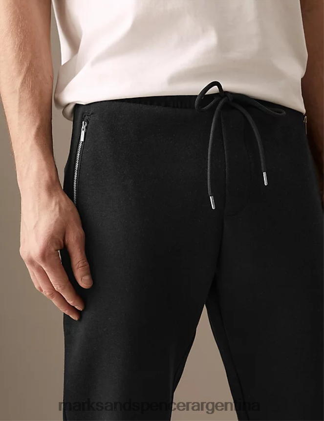 Marks & Spencer hombres joggers con puños y bolsillos con cremallera en mezcla de algodón ropa negro 46VL7000