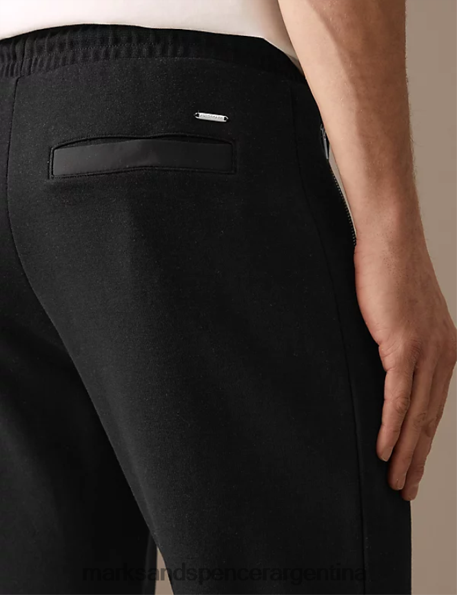 Marks & Spencer hombres joggers con puños y bolsillos con cremallera en mezcla de algodón ropa negro 46VL7000