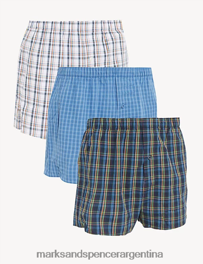 Marks & Spencer hombres Pack de 3 bóxers tejidos a cuadros de puro algodón ropa multi 46VL6428
