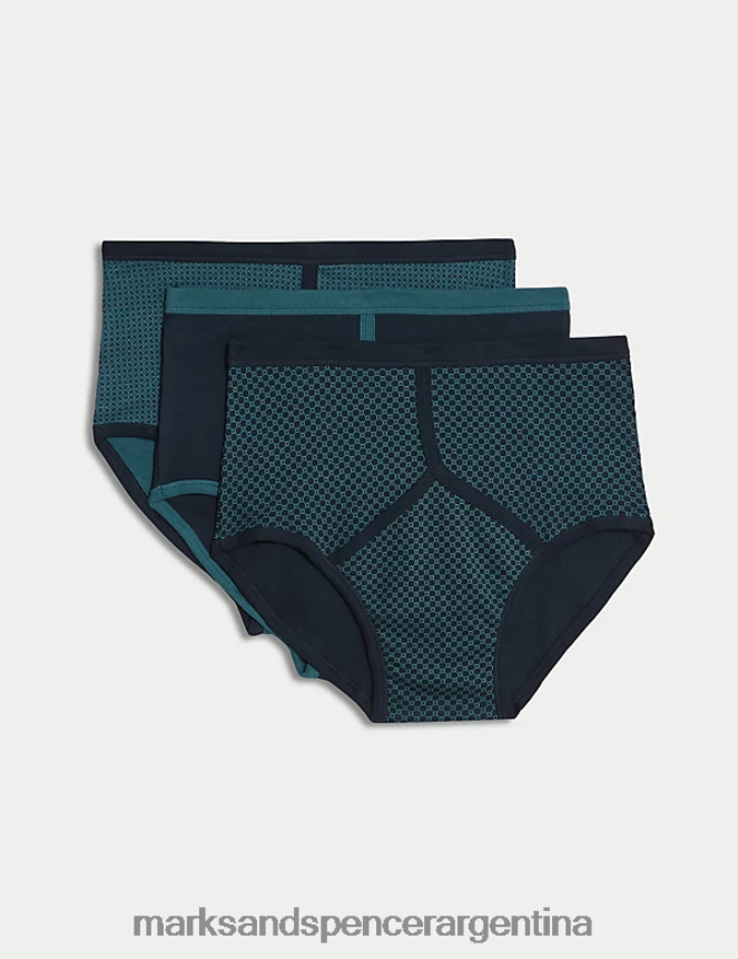 Marks & Spencer hombres Pack de 3 braguitas de puro algodón con estampados variados ropa mezcla azul marino 46VL4860